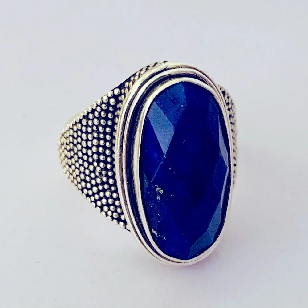 Vintage BA Suarti Sterling Silver Ring Faceted Lapis Lazuli Stone Size 6 US